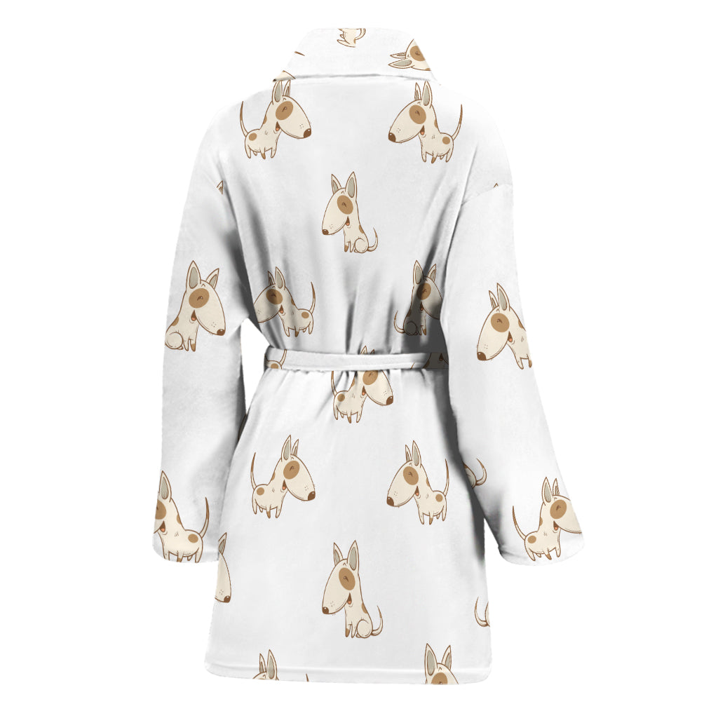 Cartoon Bull Terrier Pattern Print Women's Bathrobe