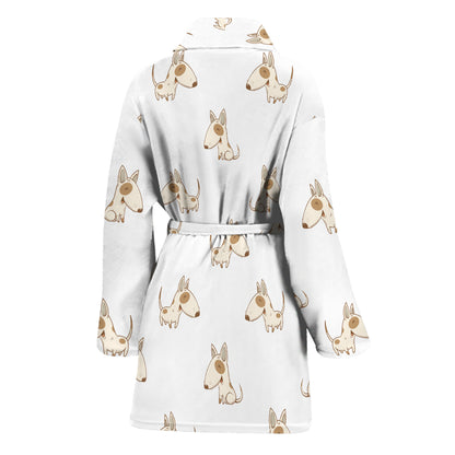 Cartoon Bull Terrier Pattern Print Women's Bathrobe