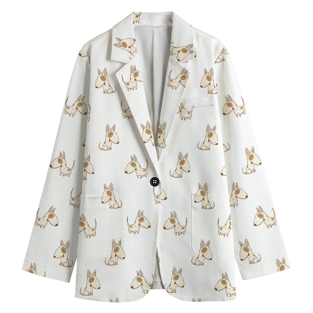 Cartoon Bull Terrier Pattern Print Women's Blazer