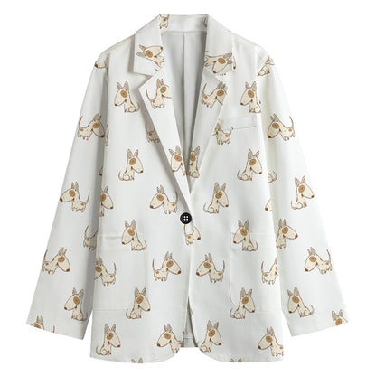 Cartoon Bull Terrier Pattern Print Women's Blazer