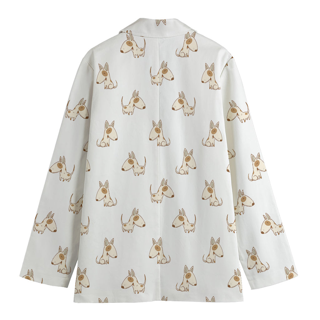 Cartoon Bull Terrier Pattern Print Women's Blazer