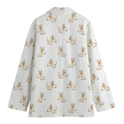 Cartoon Bull Terrier Pattern Print Women's Blazer