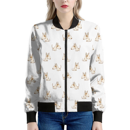 Cartoon Bull Terrier Pattern Print Women's Bomber Jacket