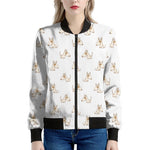 Cartoon Bull Terrier Pattern Print Women's Bomber Jacket