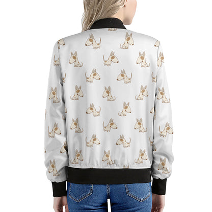 Cartoon Bull Terrier Pattern Print Women's Bomber Jacket
