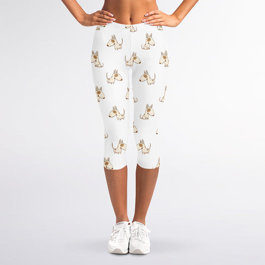 Cartoon Bull Terrier Pattern Print Women's Capri Leggings