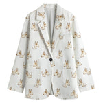 Cartoon Bull Terrier Pattern Print Women's Cotton Blazer