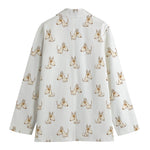 Cartoon Bull Terrier Pattern Print Women's Cotton Blazer