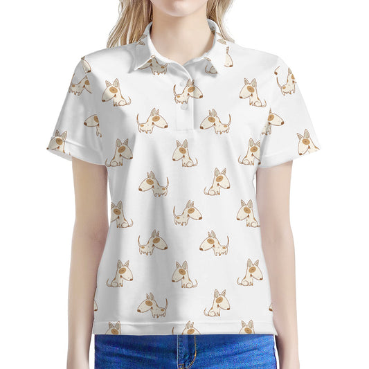 Cartoon Bull Terrier Pattern Print Women's Polo Shirt