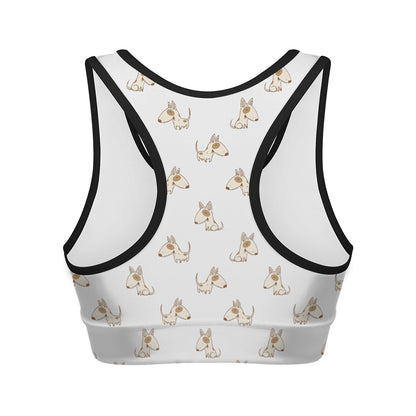 Cartoon Bull Terrier Pattern Print Women's Sports Bra