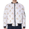 Cartoon Bull Terrier Pattern Print Zip Sleeve Bomber Jacket