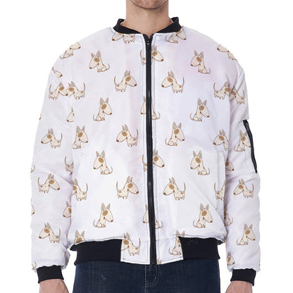 Cartoon Bull Terrier Pattern Print Zip Sleeve Bomber Jacket