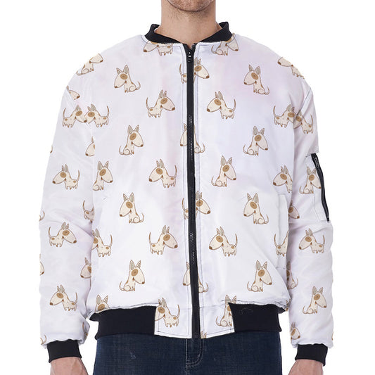Cartoon Bull Terrier Pattern Print Zip Sleeve Bomber Jacket