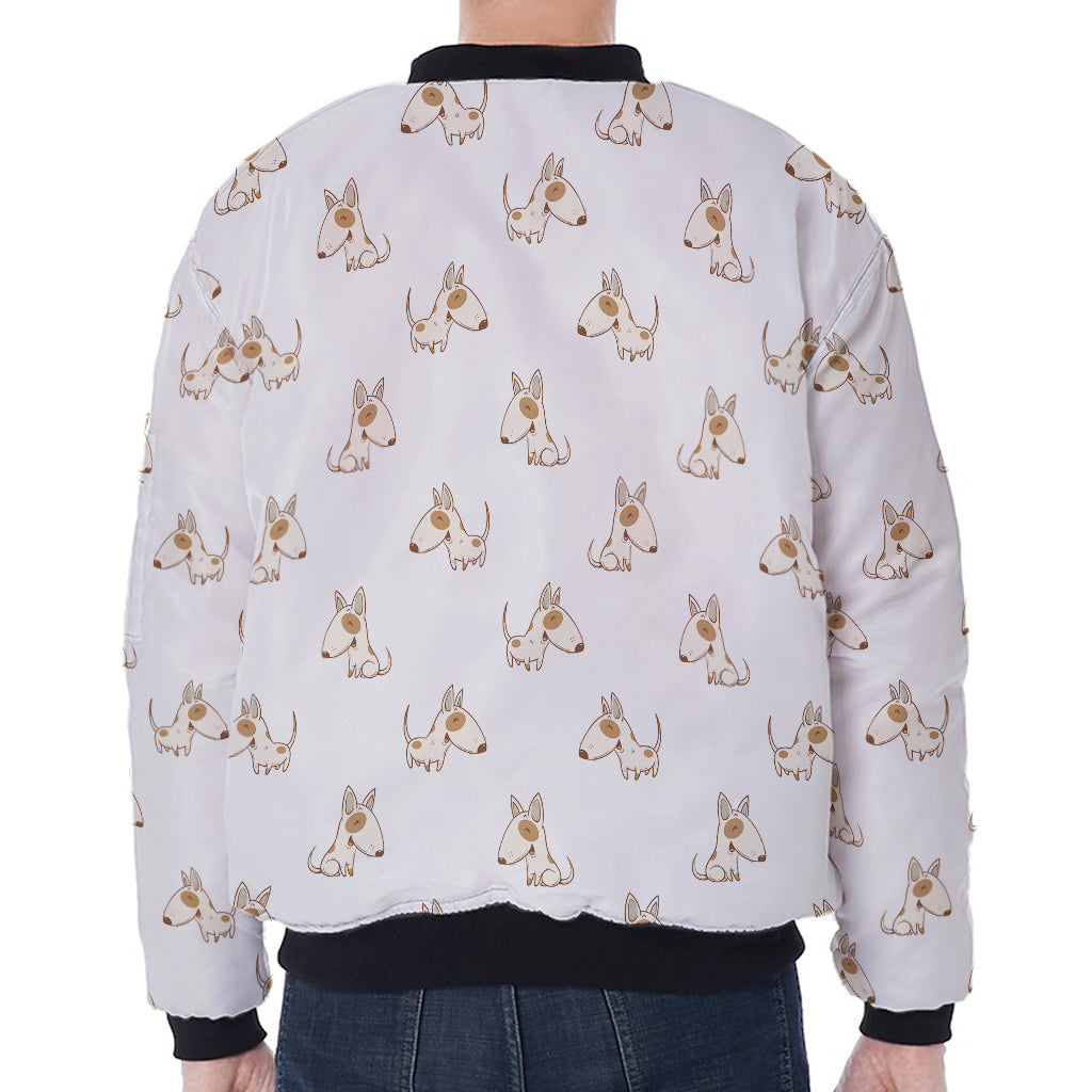 Cartoon Bull Terrier Pattern Print Zip Sleeve Bomber Jacket