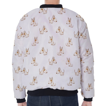 Cartoon Bull Terrier Pattern Print Zip Sleeve Bomber Jacket