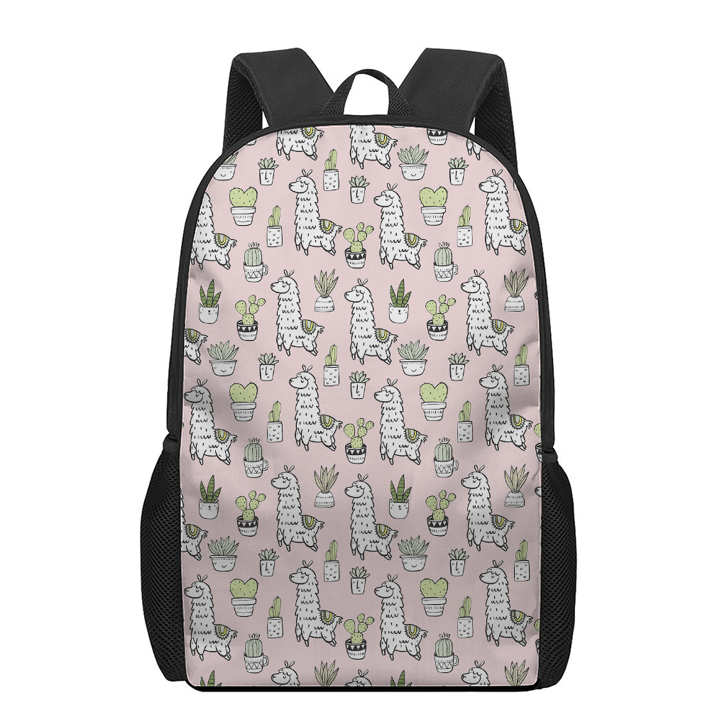 Cartoon Cactus And Llama Pattern Print 17 Inch Backpack