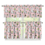 Cartoon Cactus And Llama Pattern Print 3 Piece Kitchen Curtains