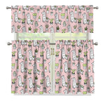 Cartoon Cactus And Llama Pattern Print 3 Piece Kitchen Curtains