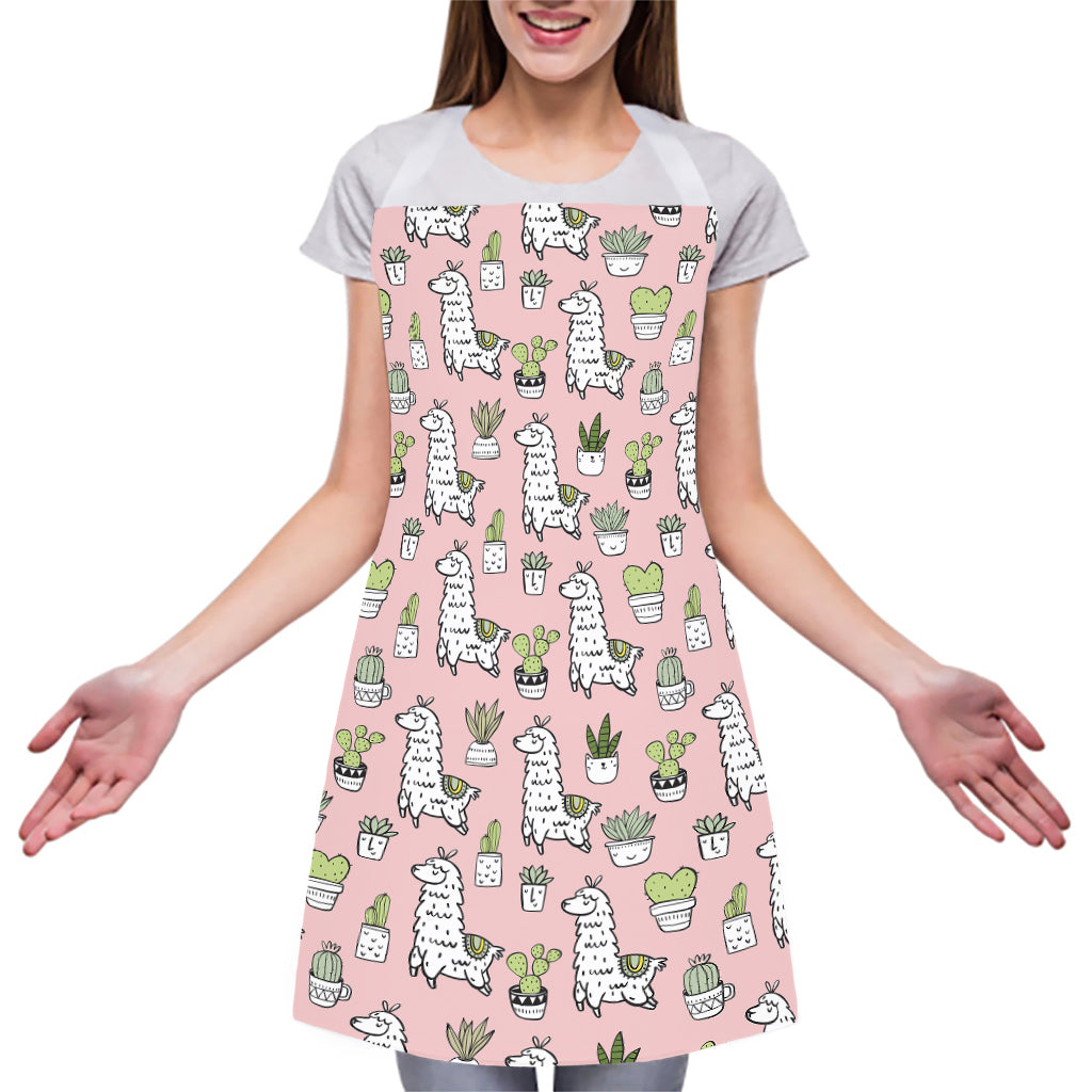 Cartoon Cactus And Llama Pattern Print Adjustable Apron