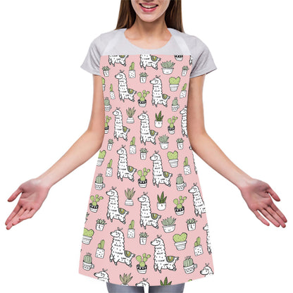 Cartoon Cactus And Llama Pattern Print Adjustable Apron