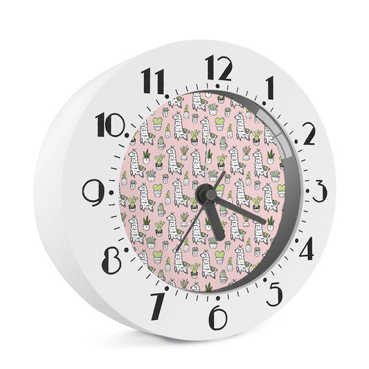 Cartoon Cactus And Llama Pattern Print Alarm Clock