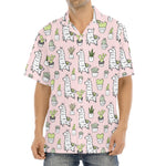 Cartoon Cactus And Llama Pattern Print Aloha Shirt