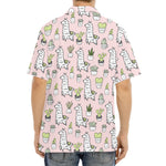 Cartoon Cactus And Llama Pattern Print Aloha Shirt