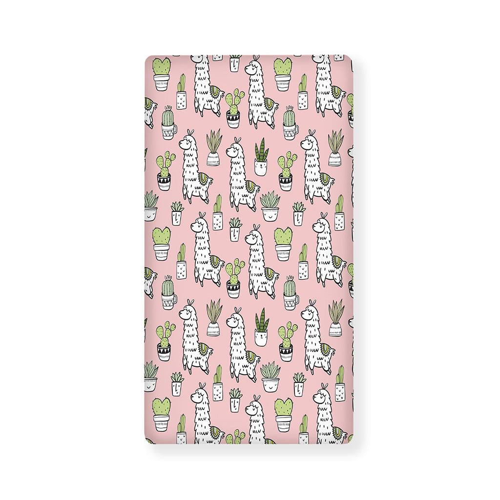 Cartoon Cactus And Llama Pattern Print Baby Crib Sheet