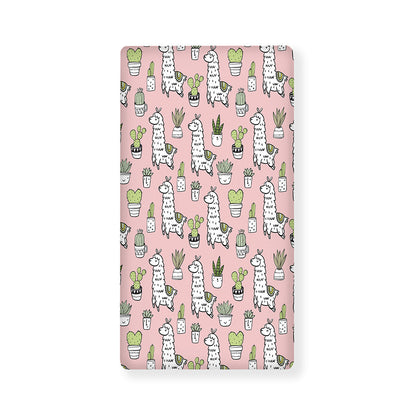 Cartoon Cactus And Llama Pattern Print Baby Crib Sheet