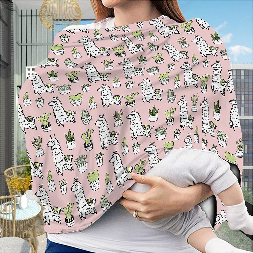 Cartoon Cactus And Llama Pattern Print Baby Seat Cover