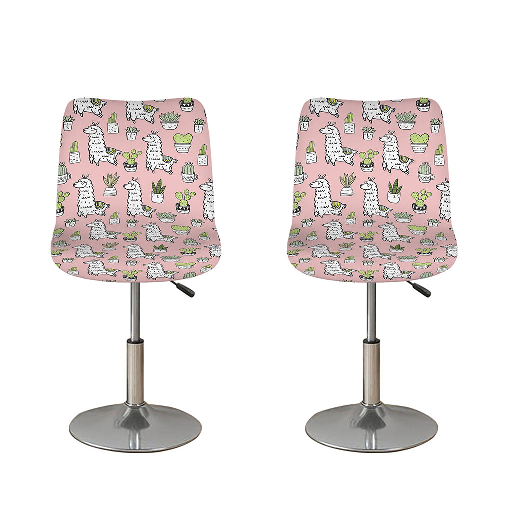 Cartoon Cactus And Llama Pattern Print Bar Stool Covers