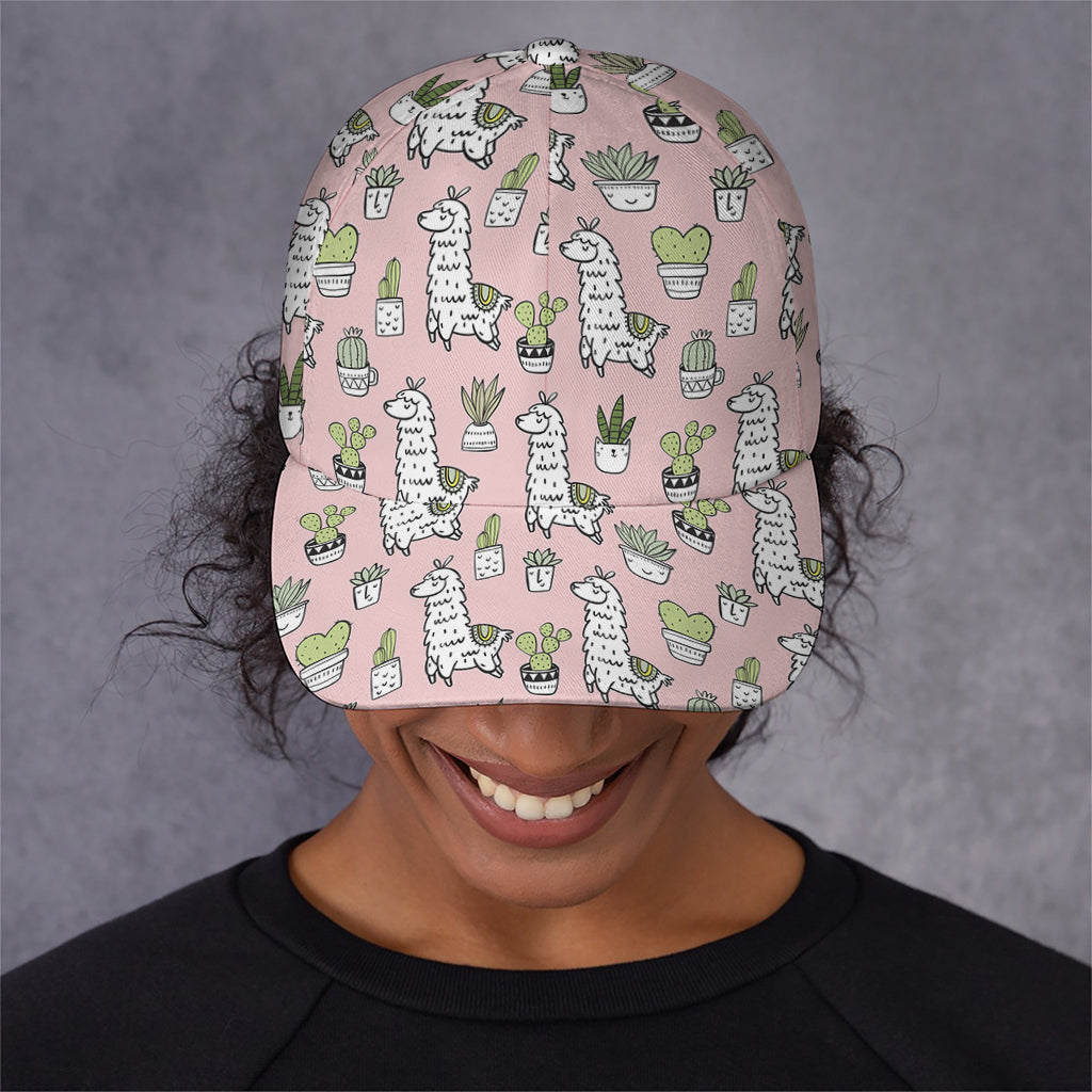 Cartoon Cactus And Llama Pattern Print Baseball Cap