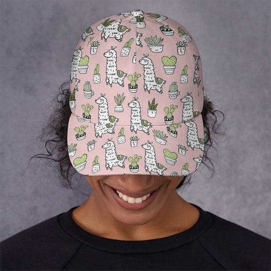 Cartoon Cactus And Llama Pattern Print Baseball Cap