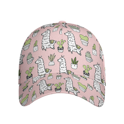 Cartoon Cactus And Llama Pattern Print Baseball Cap