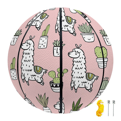 Cartoon Cactus And Llama Pattern Print Basketball