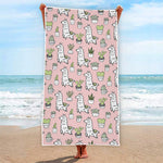Cartoon Cactus And Llama Pattern Print Beach Towel