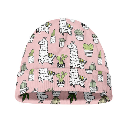 Cartoon Cactus And Llama Pattern Print Beanie