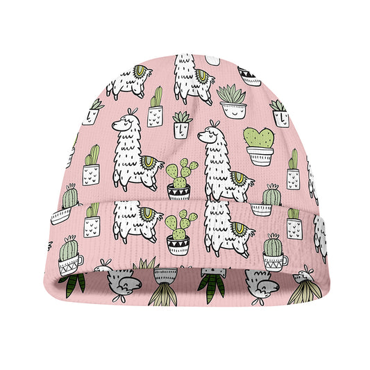 Cartoon Cactus And Llama Pattern Print Beanie