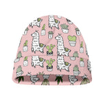 Cartoon Cactus And Llama Pattern Print Beanie