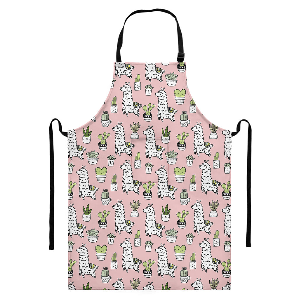 Cartoon Cactus And Llama Pattern Print Bib Apron With Pocket