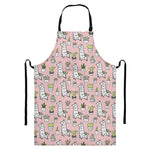 Cartoon Cactus And Llama Pattern Print Bib Apron With Pocket