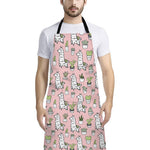 Cartoon Cactus And Llama Pattern Print Bib Apron With Pocket