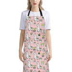 Cartoon Cactus And Llama Pattern Print Bib Apron With Pocket