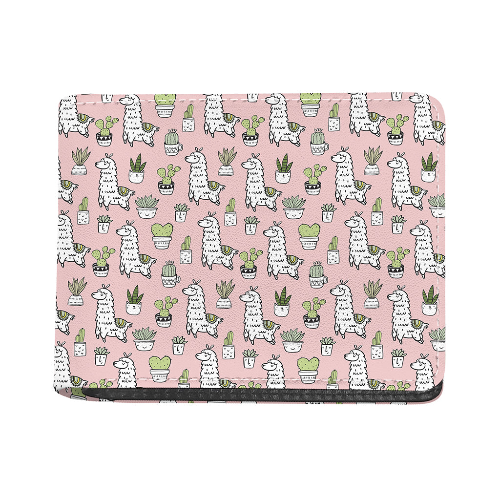 Cartoon Cactus And Llama Pattern Print Bifold Wallet