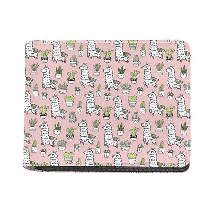 Cartoon Cactus And Llama Pattern Print Bifold Wallet