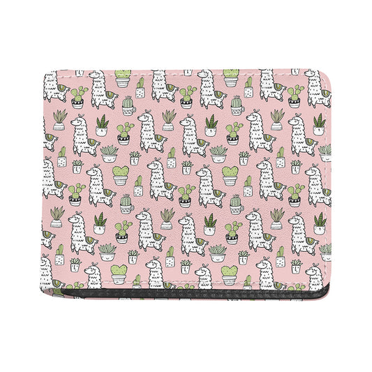 Cartoon Cactus And Llama Pattern Print Bifold Wallet