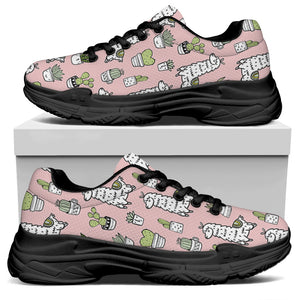 Cartoon Cactus And Llama Pattern Print Black Chunky Shoes