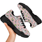 Cartoon Cactus And Llama Pattern Print Black Chunky Shoes