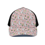Cartoon Cactus And Llama Pattern Print Black Mesh Trucker Cap