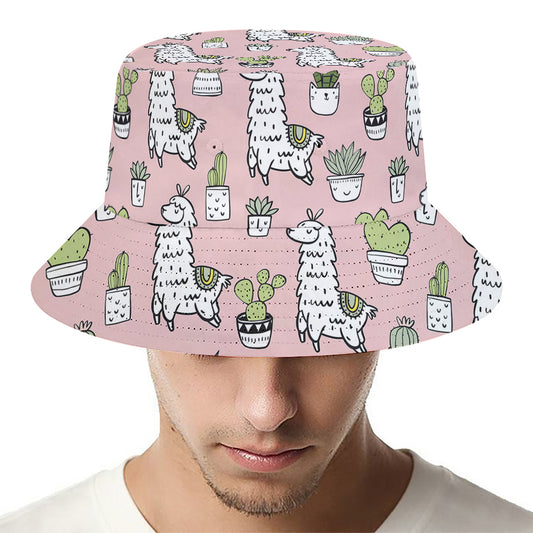 Cartoon Cactus And Llama Pattern Print Bucket Hat